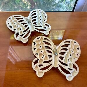 Set of 2 Vintage Burlwood MCM Butterfly Wall Hangings – Retro Swirl Design